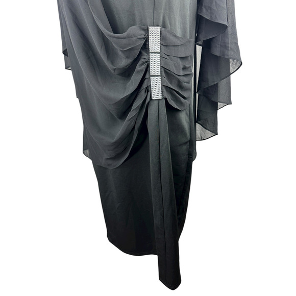 Hanna Nikole Black Chiffon Dress Rhinestone Drape Cape Overlay Formal Size 18w - Picture 7 of 14